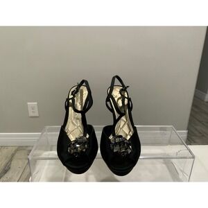 Antonio Melani Women's Black Satin Embellished Platform Heels Size 8.5M